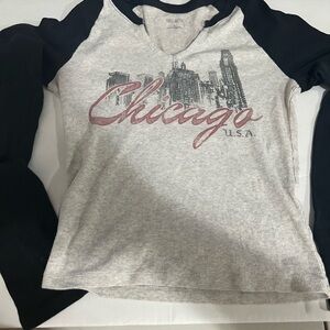 Hollister Gray Ribbed Raglan Long-Sleeve Top with Black Sleeves